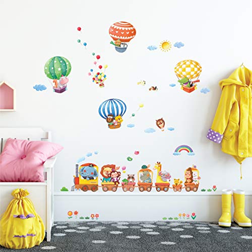 DECOWALL DA4-1406 Animal Train and Hot Air Balloons Kids Wall Stickers Wall Decals Peel and Stick Removable Wall Stickers for Kids Nursery Bedroom Living Room décor