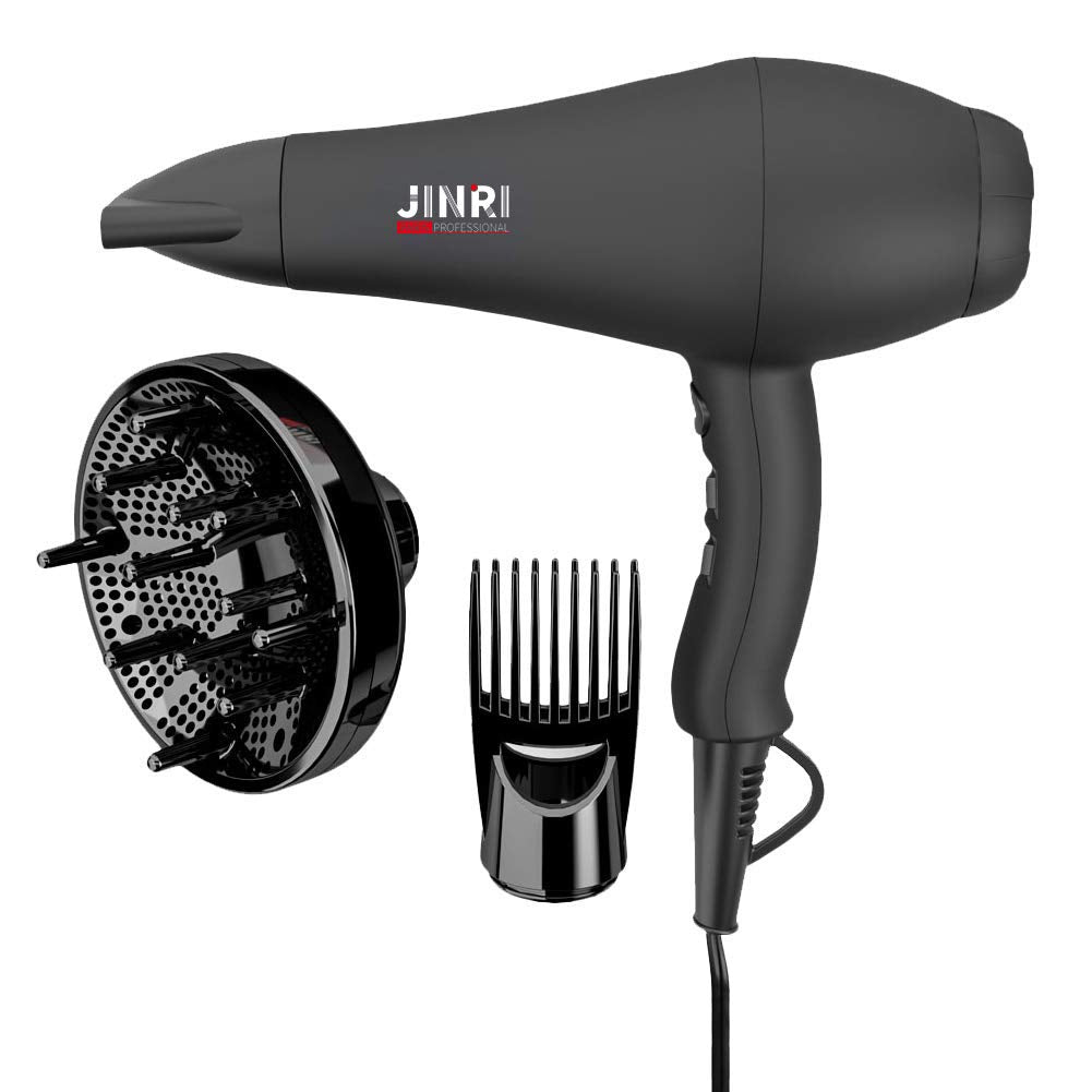 JINRI Professional Salon Hair Dryer 1875W Long Life AC Motor Negative Ionic Far Infrared Hair Dryer 2 Speeds 3 Heat Settings Cool Shot Button Hair Blow Dryer,Black
