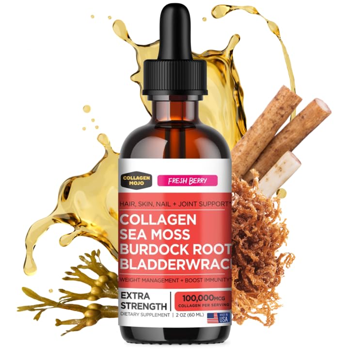 Collagen Mojo - Liquid Collagen for Women & Men, Collagen Peptides with Sea Moss, Burdock Root & Bladderwrack - Hair, Skin, Nails, Joint Support, Weight Management, High Absorption - 100,000mcg, 2 Oz