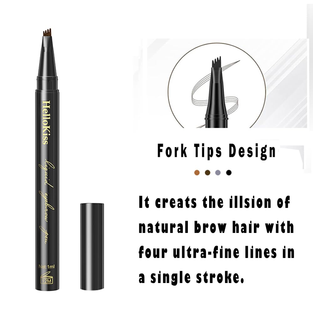 Easy Fill Hair-like Eyebrow Pen, with Liquid Fork-tips Microfilling Applicator, Mimics Natural Brow Makeup by “Linble” (#3 Gray)