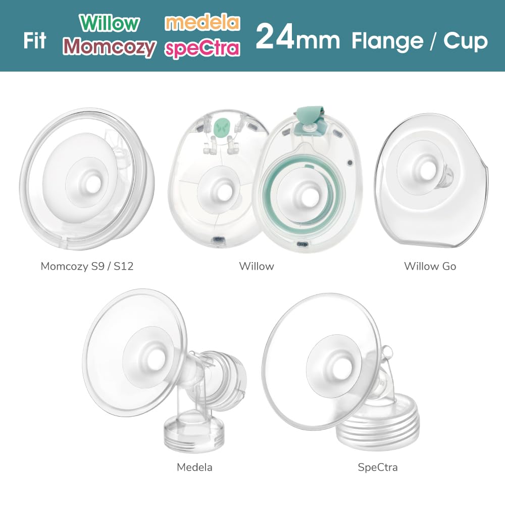 Maymom Flange Inserts 17 mm for Medela, Spectra 24 mm Shields/Flanges, Momcozy/Willow Wearable Cup. Compatible with Medela Freestyle, Harmony to Reduce 24mm Nipple Tunnel Down to 17 mm; 2pc/Each