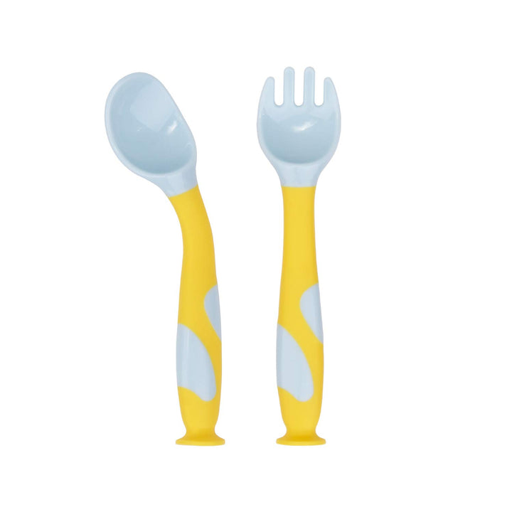 Qshare Baby Utensils Spoons with Travel Safe Case, Toddlers Feeding Training Spoon with Easy Grip and Bendable Function, Perfect Self Feeding Learning Spoons (SuctionYellow)