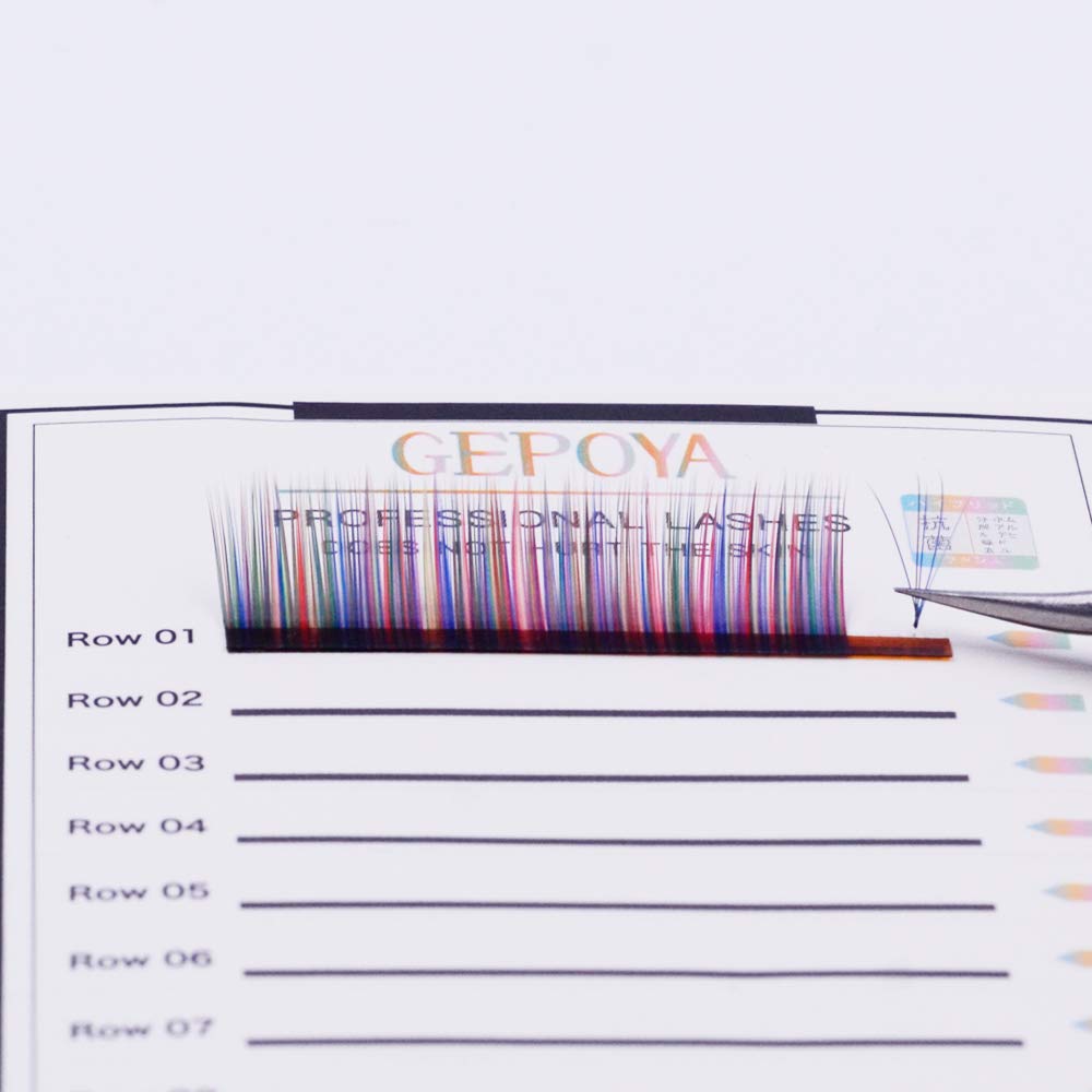Individual Multi-Colored Eyelash Extensions Rainbow Color Lashes 0.07Mm Thickness B Curl Gepoya Platinum 3D Layer Camellia Volume Lash - Mixed 3 Lengths Rainbow Colours In 1 Root-