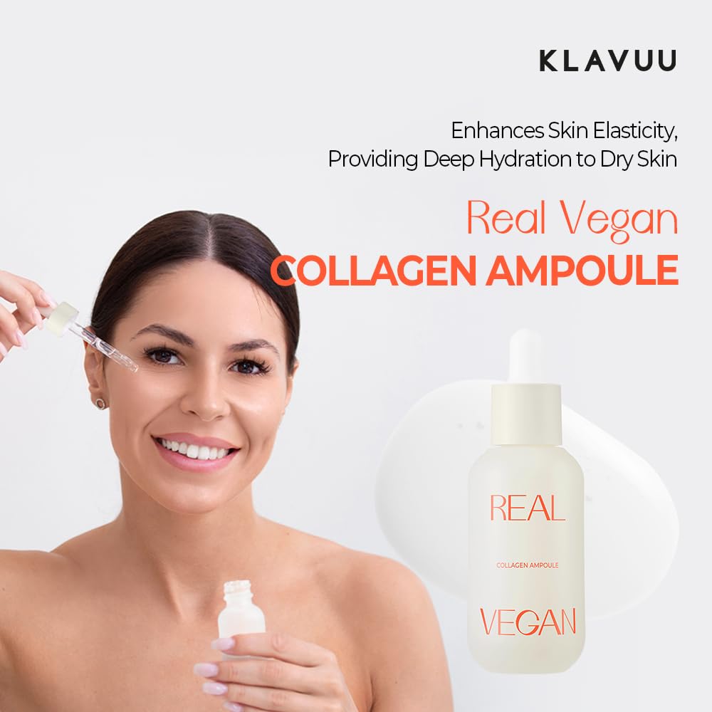 KLAVUU Real Vegan Collagen Ampoule - Enhances Skin Elasticity, Providing Deep Hydration to Dry Skin for a Radiant, Youthful Glow - 1.01 Fl oz