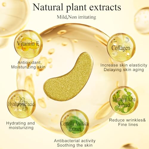 Aurchdly Under Eye Patches(24K Gold 30 Pairs), Gel Eye Mask for Reduce Dark Circles, Puffy Eyes,Undereye Bags, Wrinkles,-with Hyaluronic Acid & Collagen,Eye Treatment Skin Care for Men & Women Gift