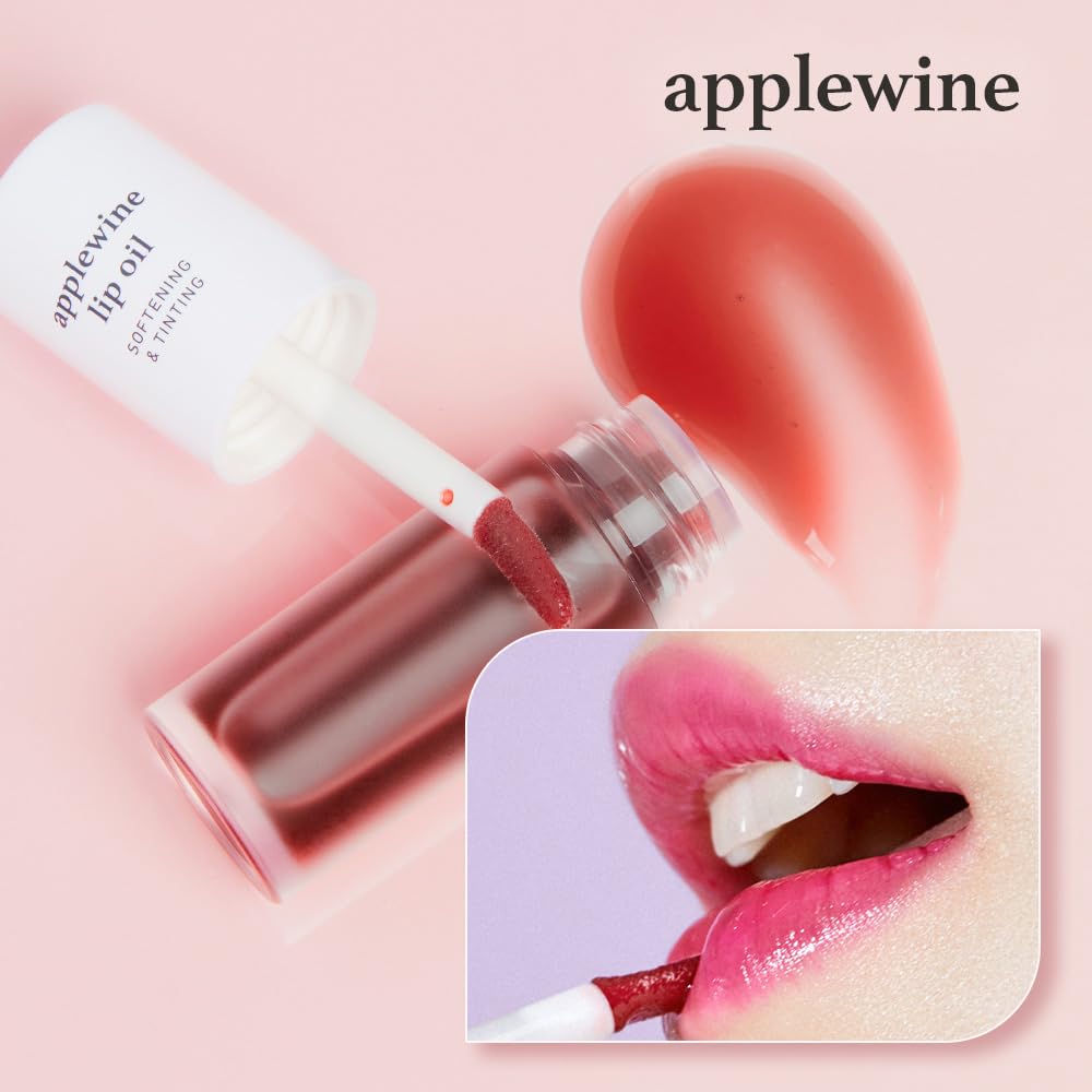 NOONI Korean Vegan Appleseed Lip Oil - Applewine | Long-Lasting, Moisturizing, Plumping, Revitalizing for Dry Lips, Waterproof, No Peel Off, Hydrating, Nourishing, Mother's Day, 0.12 FL Oz
