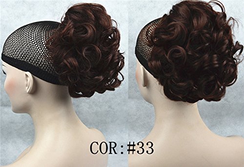 33# Dark Auburn: Lydell Short Ponytail Hair Extension Wavy Synthetic Hair-Piece With Jaw Claw (33# Dark Auburn)