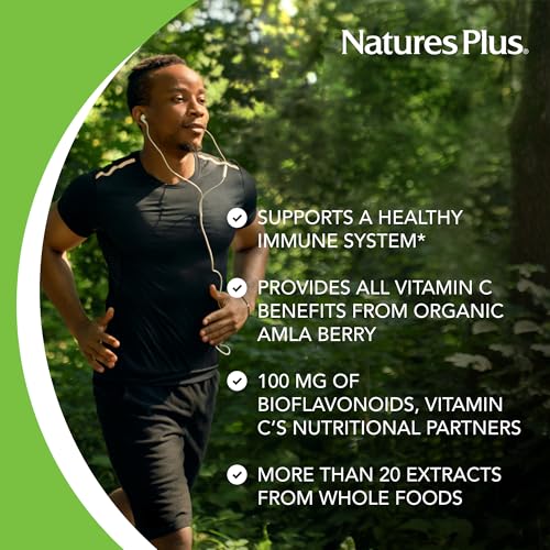 Natures Plus Source of Life Garden Certified Organic Vitamin C - 500 mg, 60 Vegan Capsules - Whole Food Immune Support Supplement, Antioxidant - Vegetarian, Gluten-Free - 30 Servings