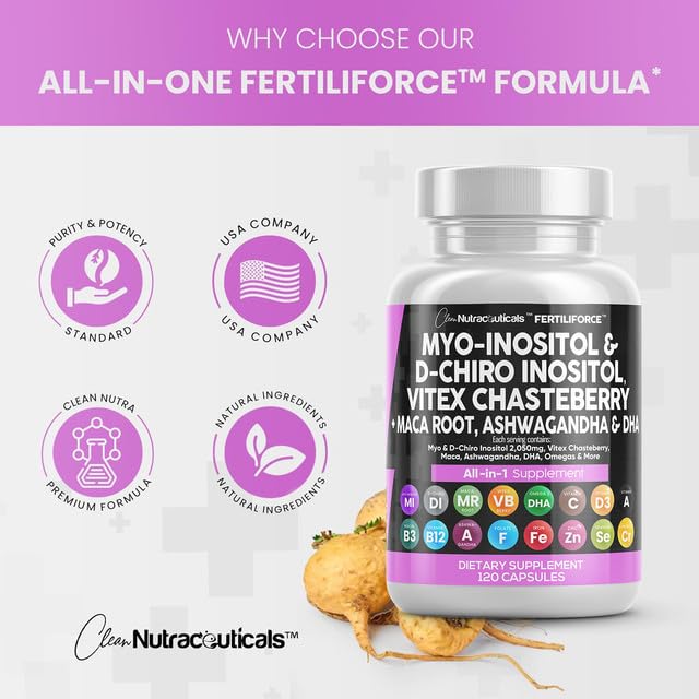 Myo-Inositol & D-Chiro Inositol 2050mg Fertility Supplement 40:1 Ratio - Prenatal Vitamins for Women with Ashwagandha Maca Root Vitex Chasteberry Iron DHA Folic Acid DIM Zinc - 2Pack