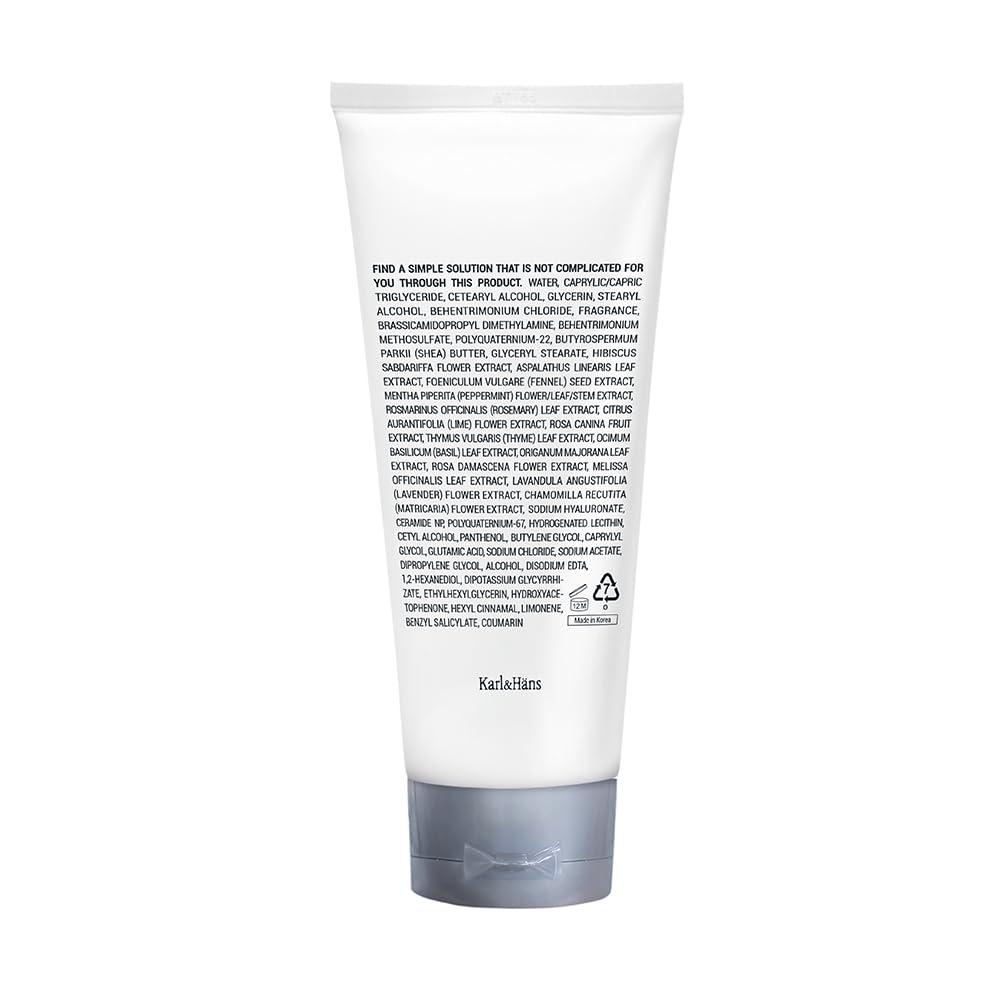 Karl&Hans Botanic Gourmand Coconut Conditioner Hair Treatment - Organic, Silicone-Free, Moisturizing with Ceramide, Coconut Oil & Natural Extracts for All, Dry, Damaged, Frizzy Hair, 6.76 fl oz