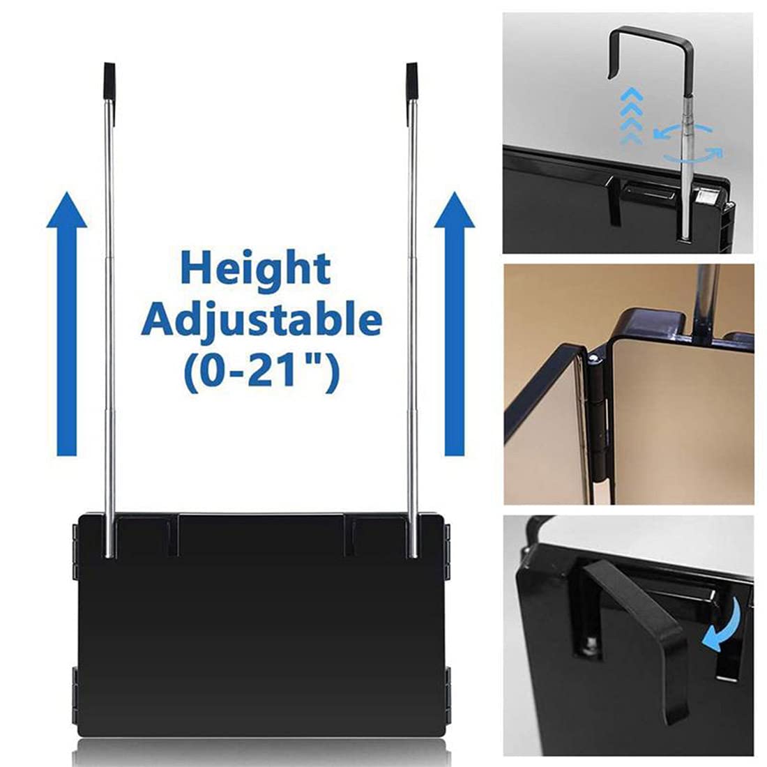 HIEEY 3 Way Mirror for Hair Cutting,360 Trifold Mirror with Height Adjustable Telescoping Hooks,and 5X Magnification Mirror,for Makeup, Hair Styling