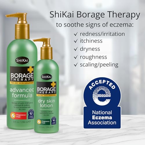 ShiKai Borage Therapy Body Moisturizer Advanced Formula (8 oz) | Fragrance Free | Hydrating Lotion for Dry Hands & Body | With Oatmeal & Shea