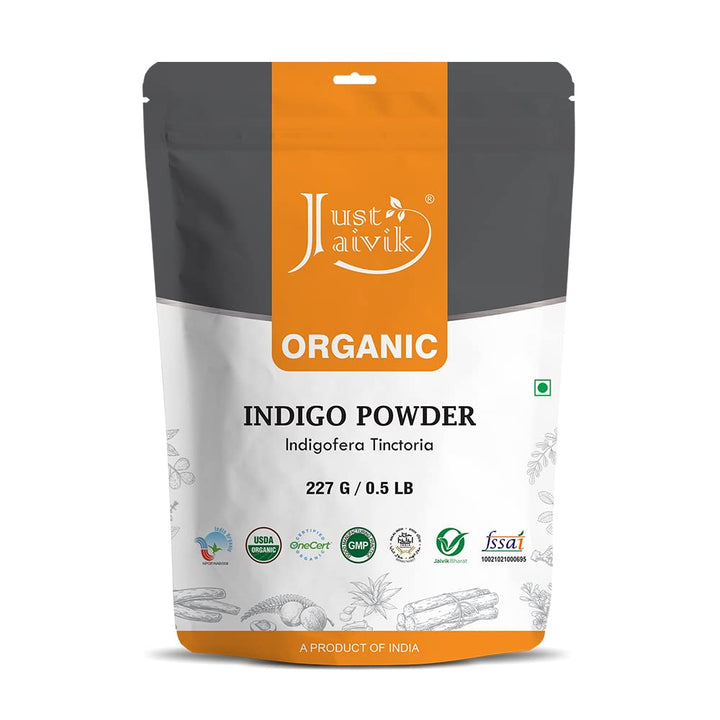 Just Jaivik Organic Indigo Powder for Natural Hair Coloring, 227g
