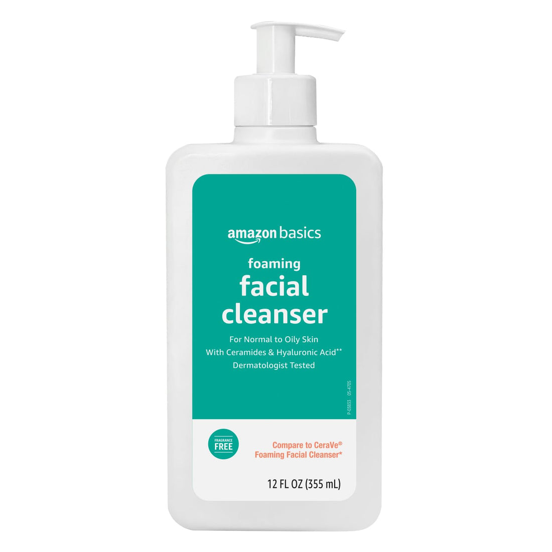 Amazon Basics Foaming Facial Cleanser with Ceramides & Hyaluronic Acid, Fragrance-Free, 12 Fl Oz, Pack of 1