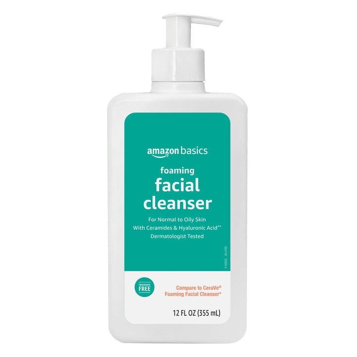 Amazon Basics Foaming Facial Cleanser with Ceramides & Hyaluronic Acid, Fragrance-Free, 12 Fl Oz, Pack of 1