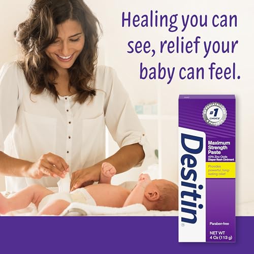 Desitin Maximum Strength Baby Diaper Rash Cream with 40% Zinc Oxide for Treatment, Relief & Prevention, Hypoallergenic, Phthalate- & Paraben-Free Paste, 4 oz