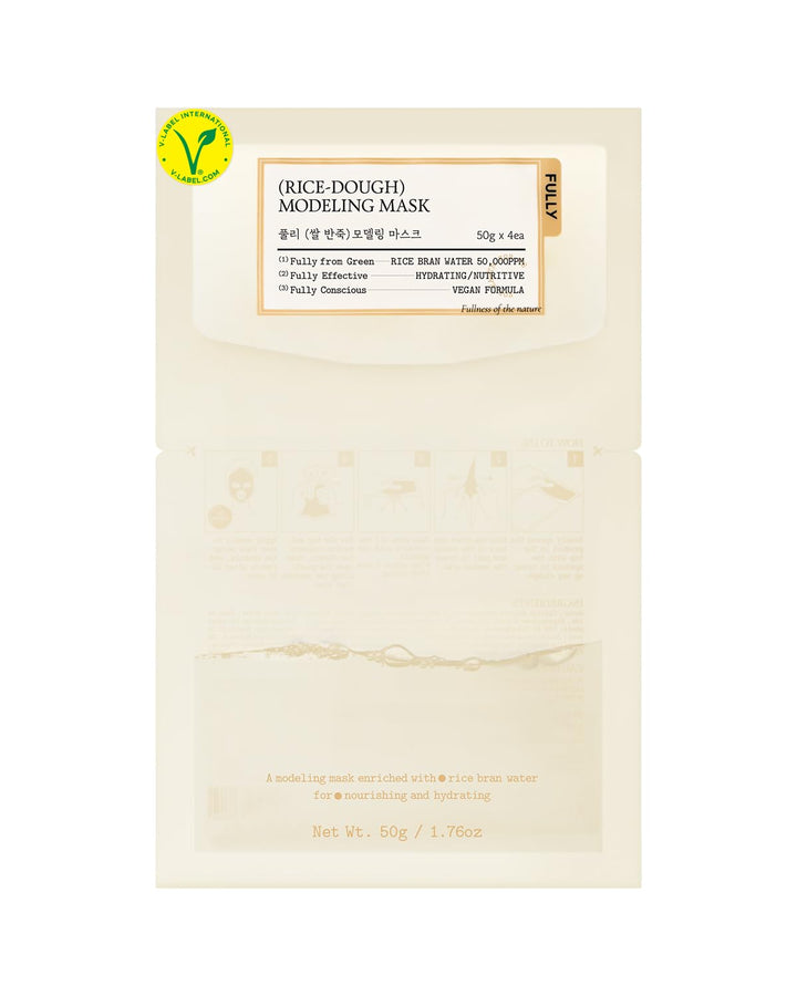 FULLY Rice Dough Facial Modeling Mask, Instant Hydration Boost, Radiance Boost, Skin Moisture Barrier, Nourishing, Vegan Hyaluronic Acid, Rice Bran Water, Aloe Extract 1.76oz x 4ea