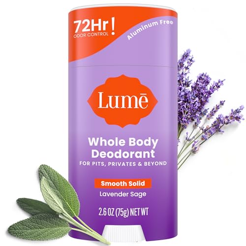 Lume Whole Body Deodorant - Smooth Solid Stick - 72 Hour Odor Control - Aluminum Free, Baking Soda Free and Skin Safe - 2.6 Ounce (Lavender Sage)