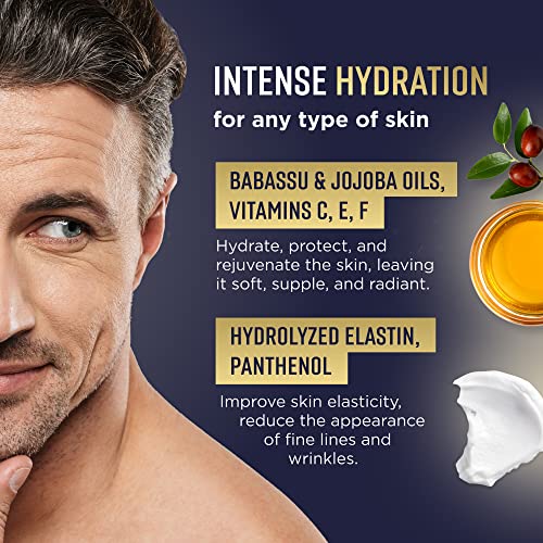 PENEBELLA Mens Face Moisturizer - Deep Hydrating & Anti Aging Mens Lotion | Made in Europe | Vitamin C+E, Elastin, Hyaluronic 4D - Mens Face Cream for Daily Use - Eye, Face & Neck Mens Skin Care