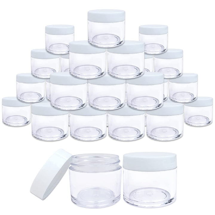 (Quantity: 30 Pieces) Beauticom 30G/30ML (1 Oz) Round Clear Jars with WHITE Flat Top Lids for Beads