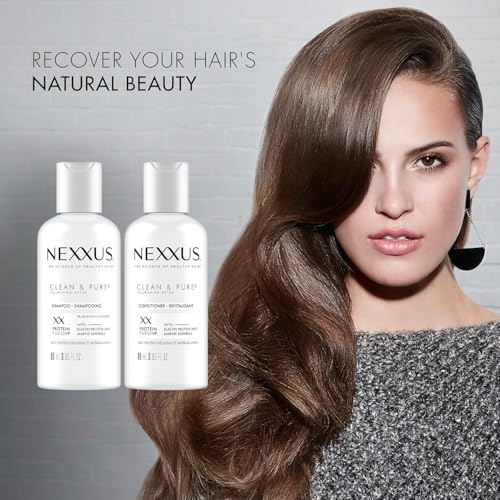 Nexxus Travel Shampoo and Conditioner, Clean & Pure – Hair Products with Elastin Protein and Marine Minerals, Sulfate-Free, 3 Oz Ea