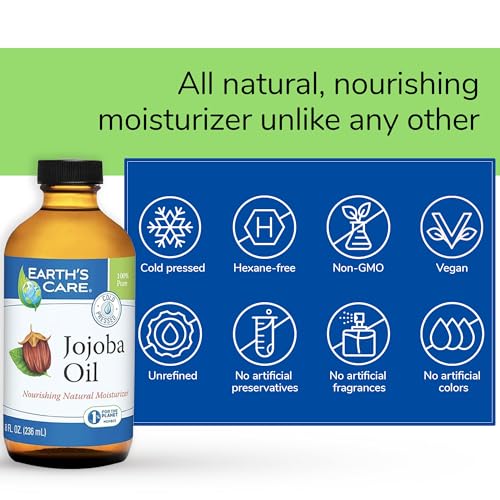 Earth’s Care Jojoba Oil - 100% Pure Jojoba Oil for Hair, Skin and Nails - Cold Pressed - Nourishing Natural Moisturizer - 8 FL OZ