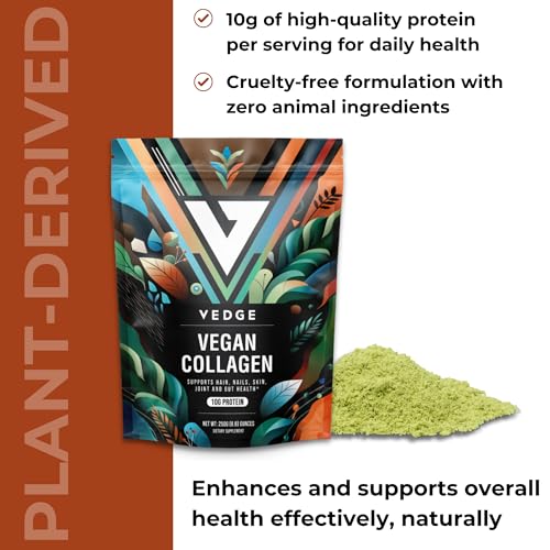 vedge Vegan Collagen Powder - Plant-Based Collagen Supplements for Hair, Skin, Nails, Joint & Gut Health - 0.47oz Collagen Peptides & 0.35oz Protein/Serving - 8.8oz Pack