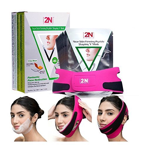 2N 7Pcs+Bandage: Face Firming Mask, Face Slimming Cheek Mask, Chin Lift Up Mask With Bandage Belt For Tightening Face Skin And Making V-Line Chin And Whitening + Moisturizing (7Pcs+B