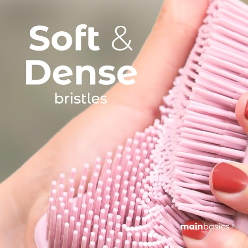MainBasics Silicone Body Scrubber Pro 2-in-1 Shower Scrubber for Body Care, Silicone Loofah and Body Exfoliator (Pink)