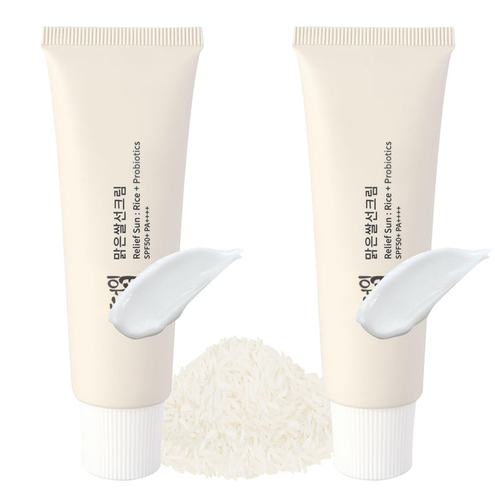 Wsrchh 2PCS Relief Sun Organic Sunscreen SPF50+, PA++++ Rice and Probiotics | Korean Skin Care Solution for All Skin Types | Nourishing Skin Protection