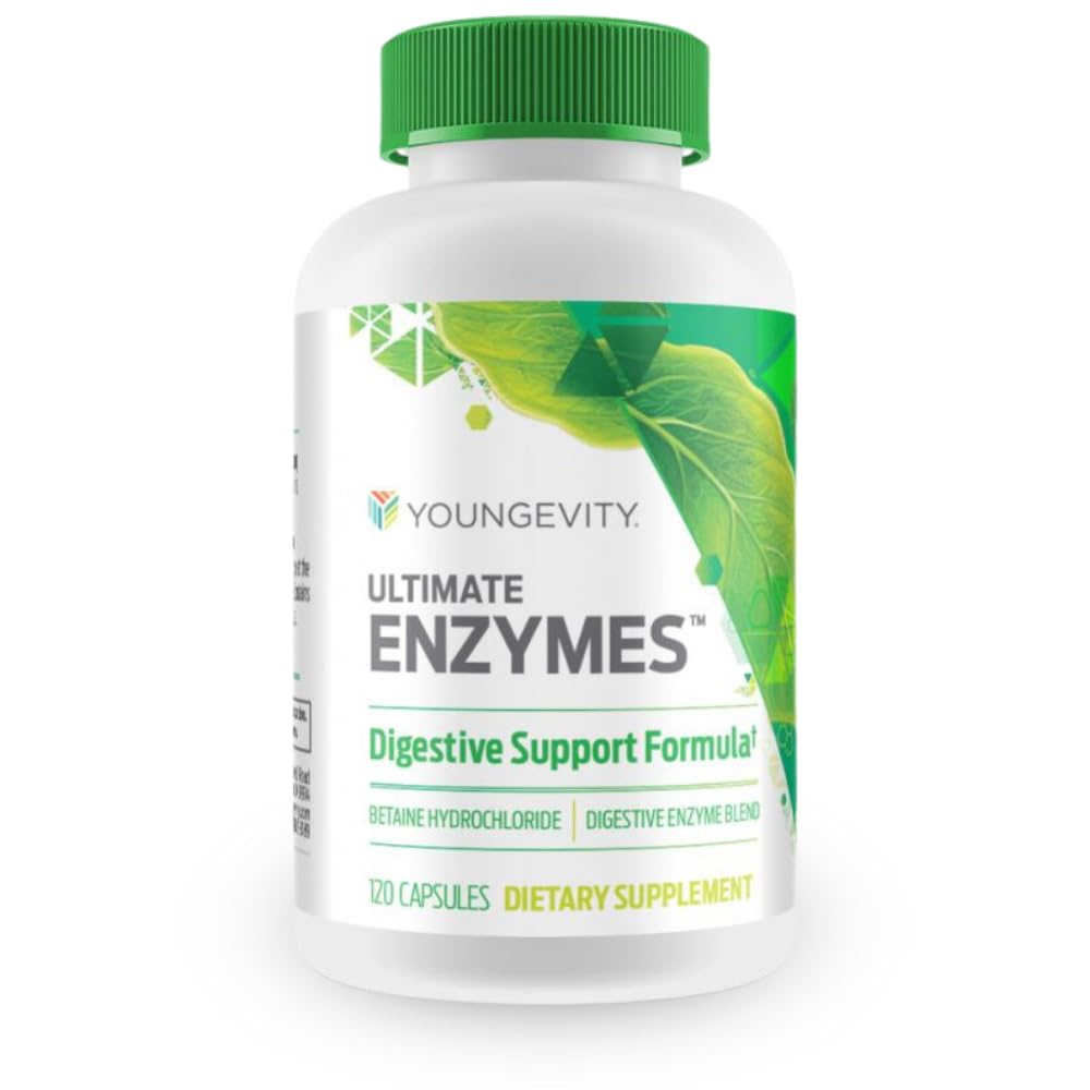 Youngevity Ultimate Enzymes® - Multi Enzymes for Digestion, Gas & Bloating Relief - Betaine HCl, Ox Bile, Pancreatine 10X, Papain 6M, Pepsin 1:3000 (120 Capsules)