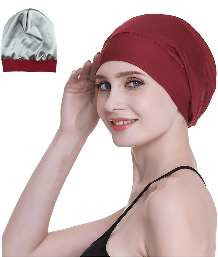 Soft Sleep Cap Protect Hair Bonnet Gifts for Daughter Night Headwear Burgundy