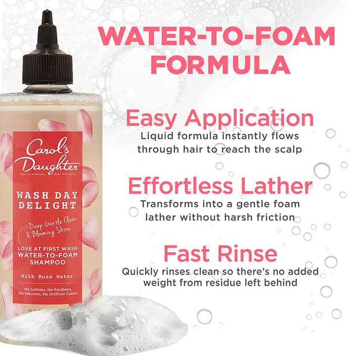Carol's Daughter Wash Day Delight Water-to-Foam Sulfate Free Vegan Shampoo with Rose Water and Micellar Technology, Paraben and Silicone Free, Best for Kinky, Curly Hair, 16.9 fl oz