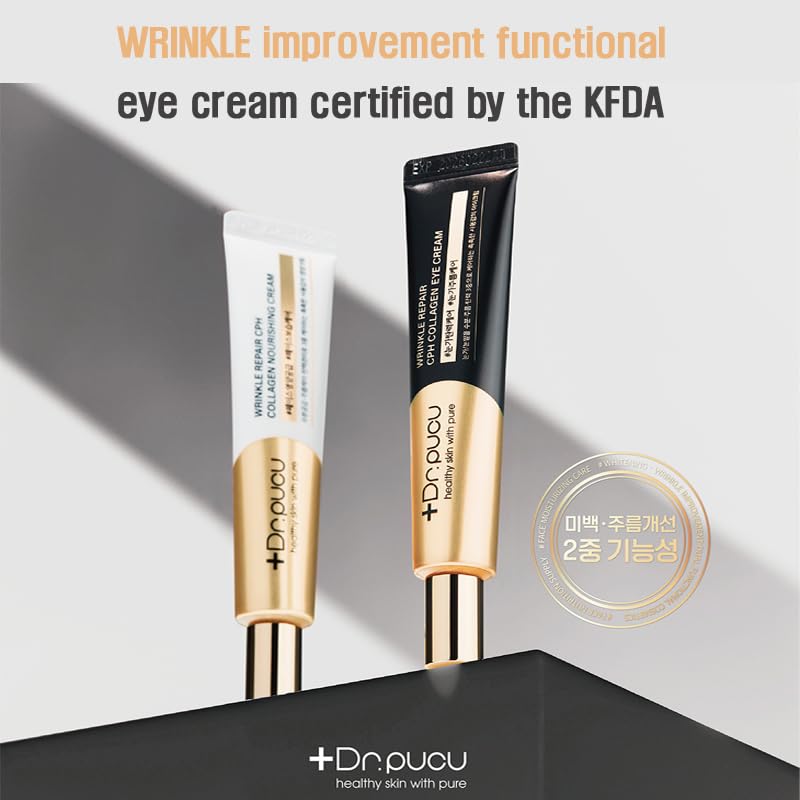 Dr.pucu Wrinkle Repair Collagen EYE CREAM, Korean eye cream, under-eye night cream for anti aging, moisturising, no greasy or too light texture, mild powdery scent, 1.01 fl. Oz