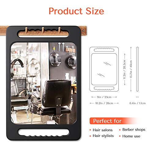 TASALON Unbreakable Hand Mirror with Double Handle - Large Handheld Barber Mirror for Hair and beauty Salon - Durable Hand Held Mirrors for barbershop - Lightweight Haircut Mirror with Double Handgrip