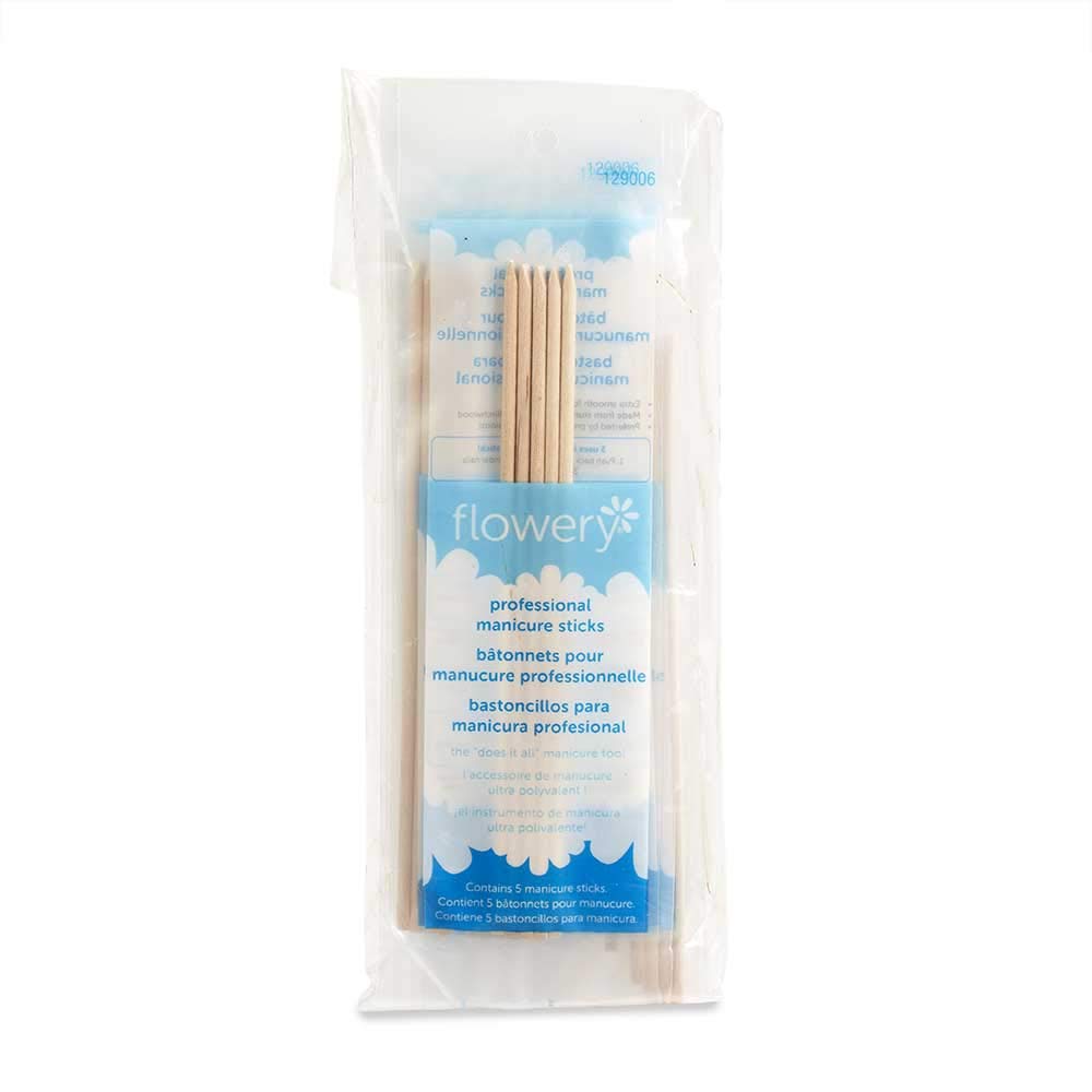 Flowery 5-pc Birchwood Manicure Sticks, 6 inches