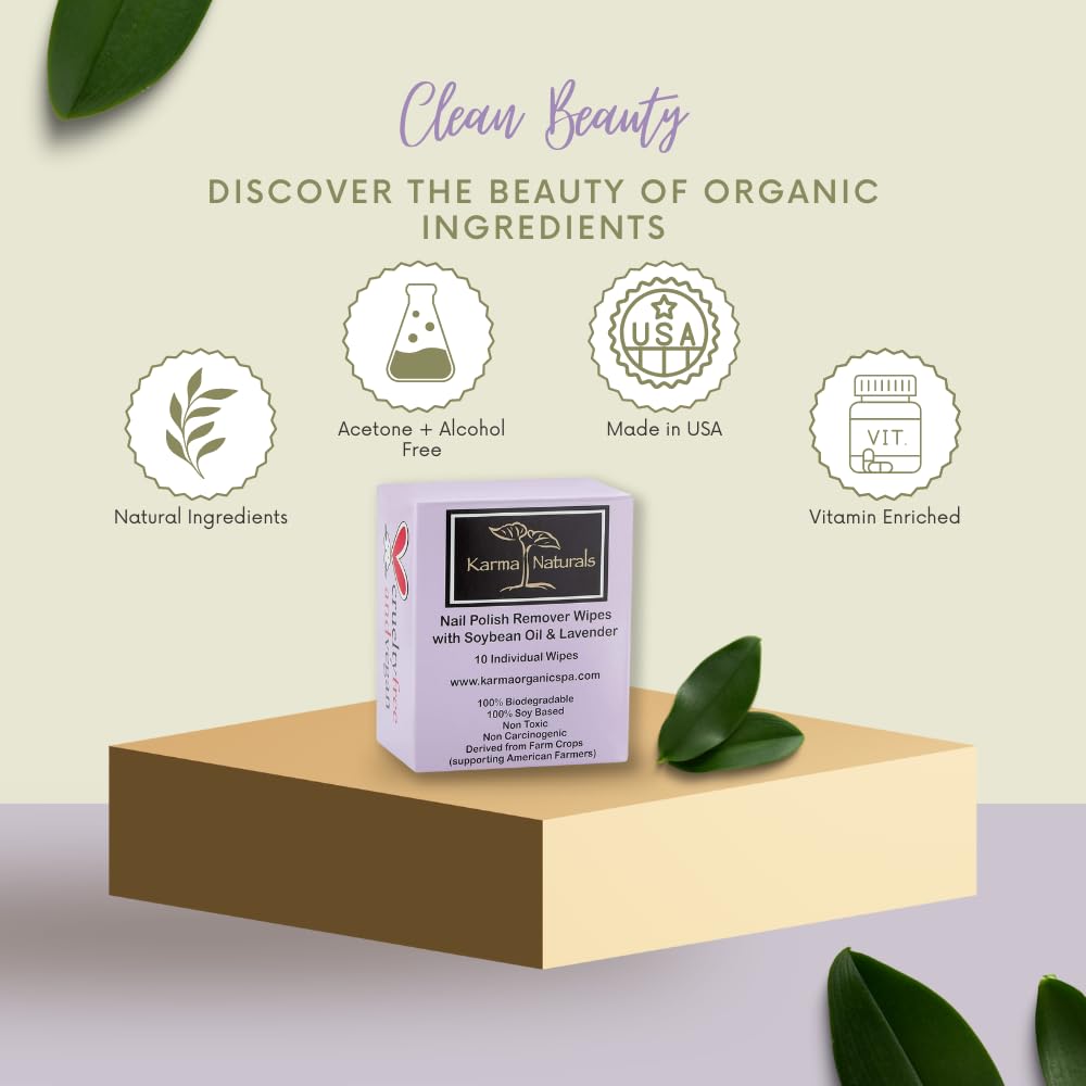 Nail Polish Remover Wipes; Non-Toxic, Vegan, Cruelty-Free by Karma Organic Spa