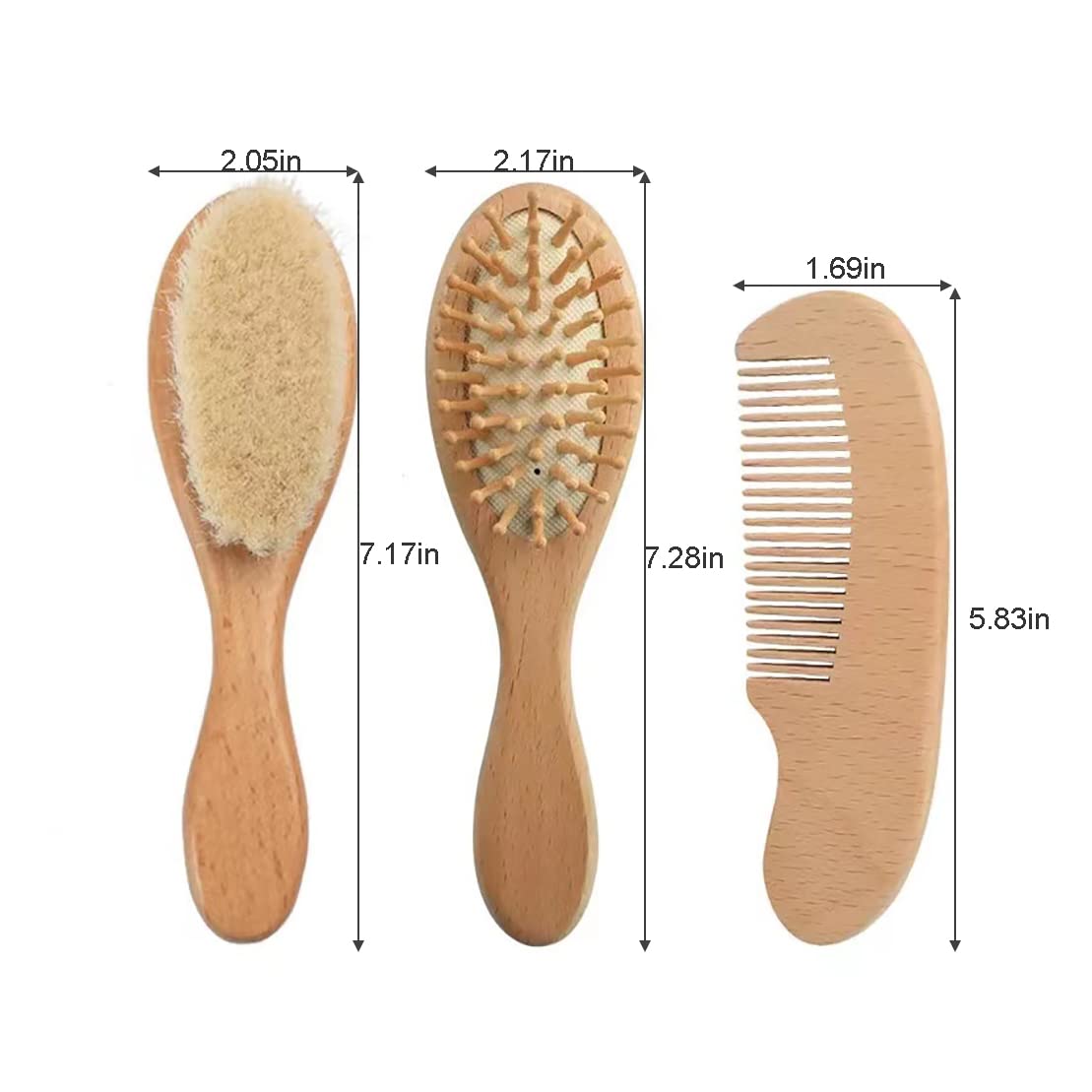 PandaEar Baby Hair Brush and Comb Set for Newborn| Natural Wooden Hairbrush with Soft Goat Bristles, Pear Wood Comb and Wooden Massage Brush for Infant, Toddler, Kids