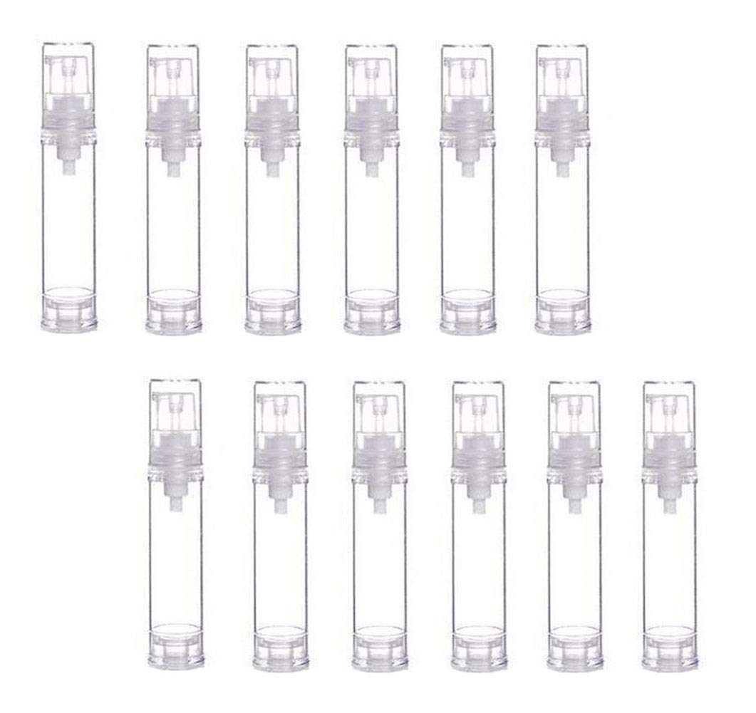 12Pcs Clear Plastic Airless Vacuum Pump Bottle Empty Refillable Cosmetic Makeup Sample Packing Cream Lotion Toiletries Liquid Storage Containers Vial Pots Perfect For Travel(10ml/0.34oz)