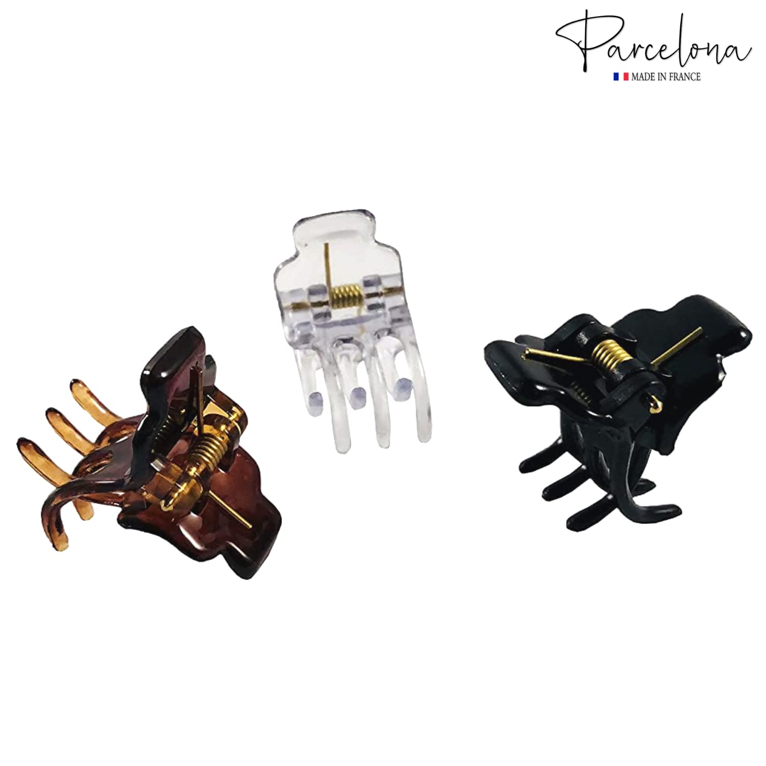 Parcelona French Pinch Mini Tortoise Brown Black Clear Celluloid Acetate Jaw Hair Claw Clip