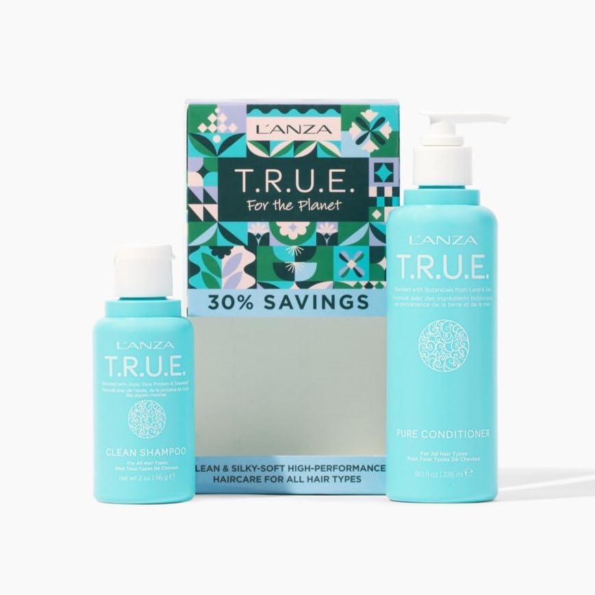 L'ANZA T.R.U.E. Duo Hair Kit, Clean Shampoo & Pure Conditioner, Anti Frizz, Fragrance & Paraben Free, Vegan & Cruelty Free Shampoo and Conditioner Set, Luxury Hair Care Kit in a Gift Box (2/8 Fl Oz)