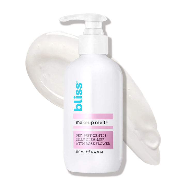 Bliss Makeup Melt Jelly Cleanser | Suitable on Dry/Wet Skin | Super-Gentle with Soothing Rose Flower | Paraben Free, Cruelty Free | 6.4 fl oz
