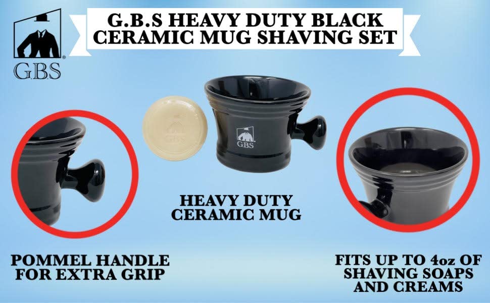 Men's Grooming Set with Shaving Mug with Knob Handle, 100% Synthetic 3rd generation Brush, Brush Stand and 97% All Natural Gbs Ocean Driftwood Shave Soap