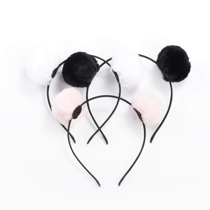 6 Pieces 3 Pairs Fluffy Furry Pom Ball Headband and Elastic Hair Ties Fuzzy Faux Fur Animal Ears Double Pom Headband PomPom Hair Band for Girls and Women