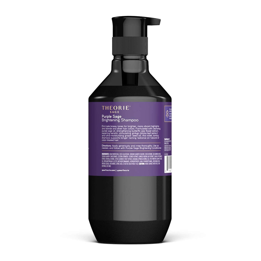 THEORIE Purple Sage Brightening Shampoo- Balance, Tone & Brighten Blonde, Silver, Grey, Bleached, Color Treated or Highlighted Hair, Eliminate Brassiness & Yellowing, 400mL