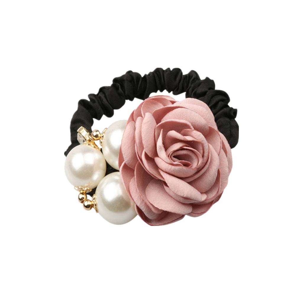 Lovef 4Pcs Korean Fashion Pearl Hair Rope Rose Flower Hair band Rhinestone Hair Ties Rubber Band Hair Jewelry