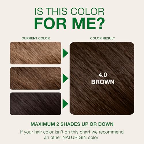 Naturigin Permanent Hair Dye, 4.0 Brown, Ammonia and Paraben Free, up to 100% Gray Hair Coverage, Long Lasting, Vegan, Cruelty Free