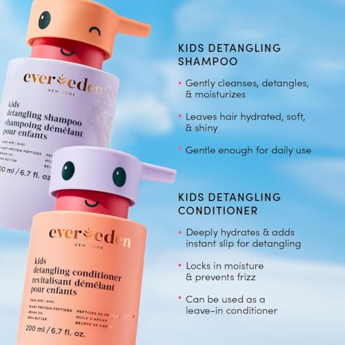 Evereden Kids Complete Haircare Set: Hair Detangling Shampoo, Conditioner & Spray for Children Ages 3+ & Pain-Free Hair Brush, Plant Protein Peptides & Argan Oil, Vegan, Free from Sulfate and Paraben