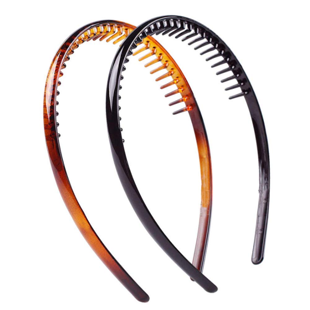 mollensiuer Set Of 2 Fashion Plastic Headband Teeth Comb Hairband Hair Hoop Accessory For Women'S Lady Girls (Black +Brown)