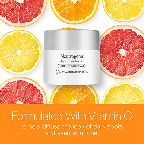Neutrogena Retinol + Vitamin C Correcting Cream, Rapid Tone Repair Face & Neck Cream with Hyaluronic Acid for Dark Spots, Fine Lines & Wrinkles, 1.7 oz